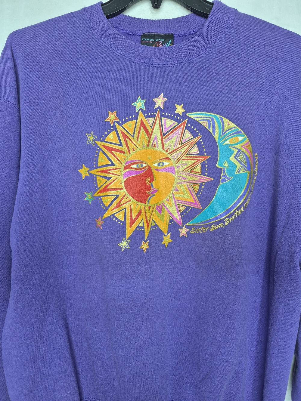 Vintage Laurel Burch Sun Moon Celestial Crewneck Sweatshirt Purple Graphic XL - Picture 2 of 9